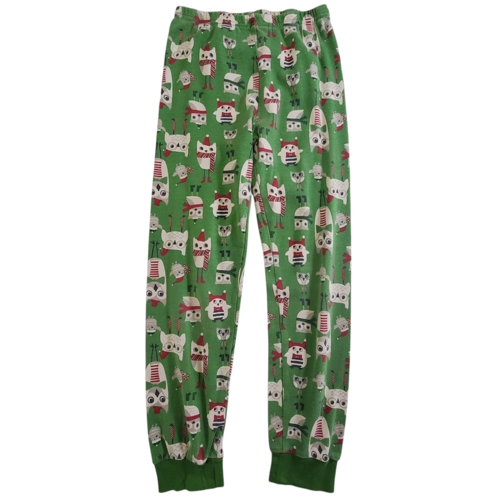 K1168 * Gymboree Winter Holiday Owl Print Pajama Bottoms Green White Size 8
